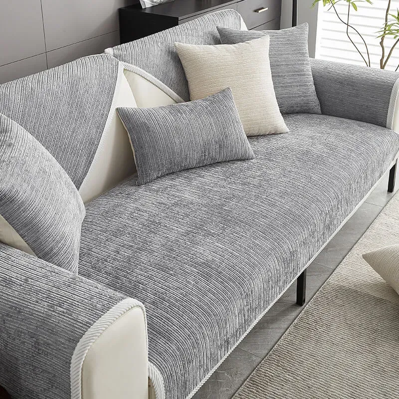 Detail shot of Simple Striped Chenille Anti-scratch Couch Cover texture