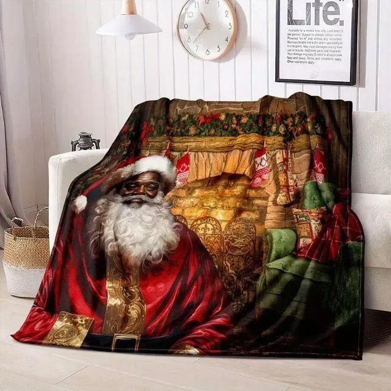 Throw Blanket, Funny African American Black Santa Claus Blanket